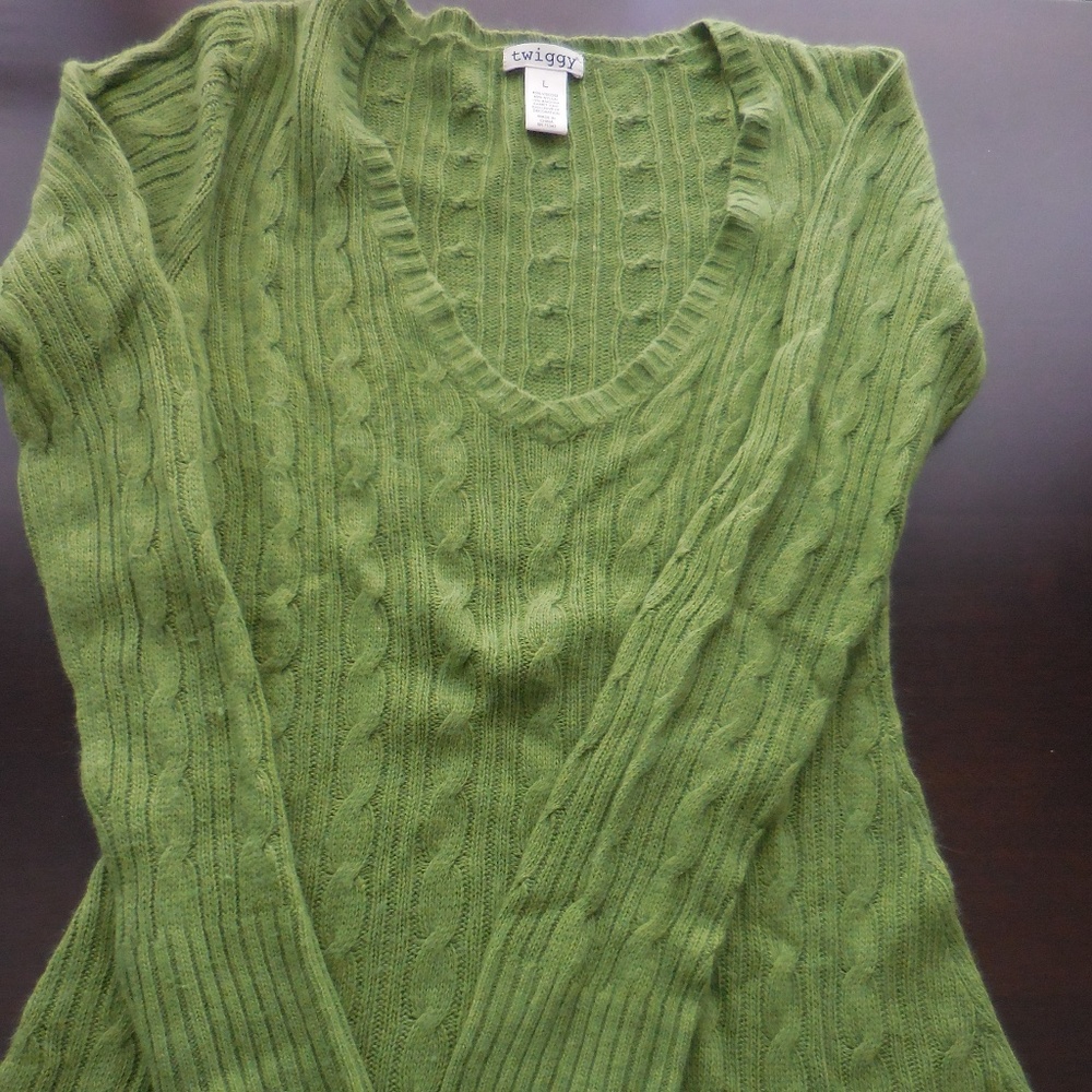 Green Cabled Angora Sweater